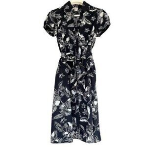 Merona Floral Fit Flare Dress | Size L | Black/White Cotton/ Vintage Inspired
